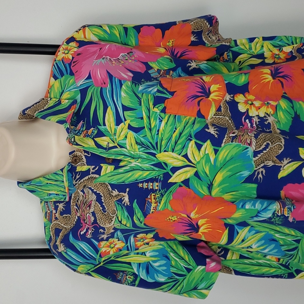 Polo Ralph Lauren Hawaiian Dragon Asian Short Sleeve Shirt Polo Mesh Size L